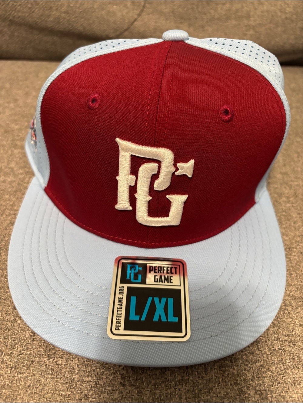 Perfect Game Two-Tone Red and Light Blue Baseball Cap - L/XL
